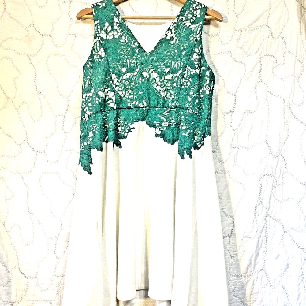 Anthropologie Moulinette Soeurs Arbor White Green Lace Overlay Dress Sz 14 $218